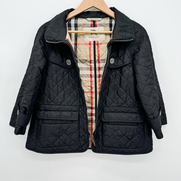 Burberry Coat Black Sz M Quilted Puffer Winter Plaid Jacket Check Brit Light - Picture 7 of 16